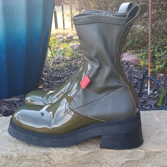 Miista Oliana Stretch Block Heel Green Boots Women's Size 38 Made In Portugal - Picture 3 of 10